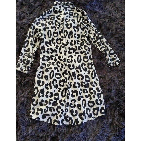 MG Silk Collection Leopard Print Shirt Dress Med Silk Black Ivory Button Down - Picture 7 of 9